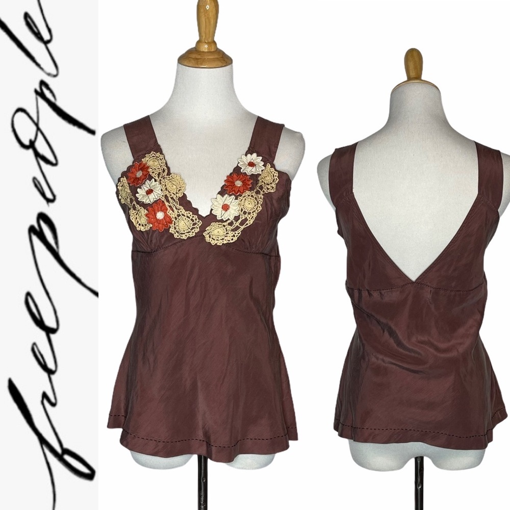Free People 100%Silk Crochet Tank Blouse app s